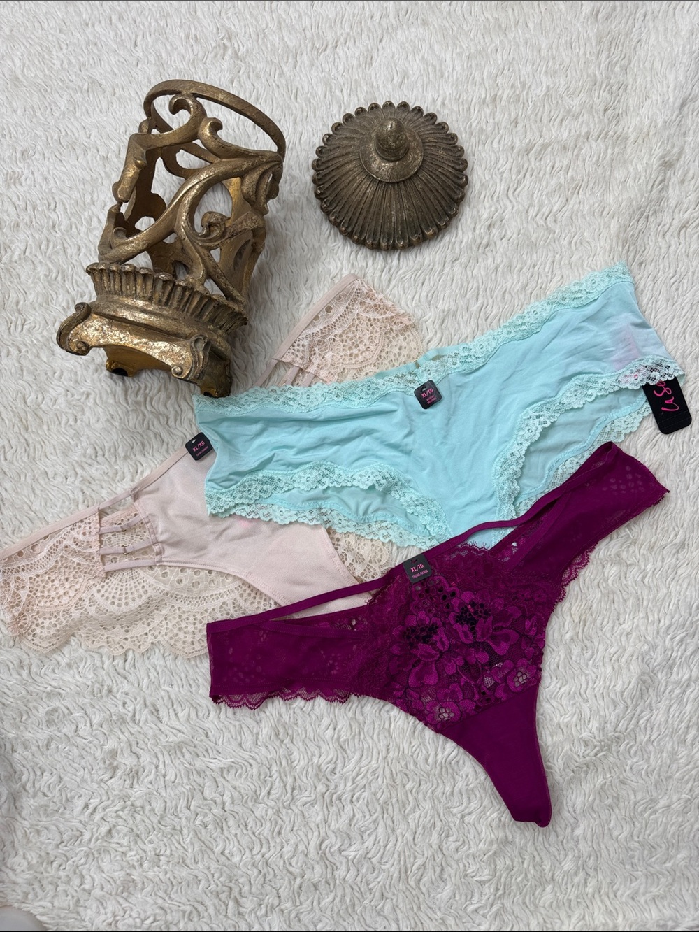 La SENZA Three-Pair Lace Panty Set in Pink, Aqua & Magenta